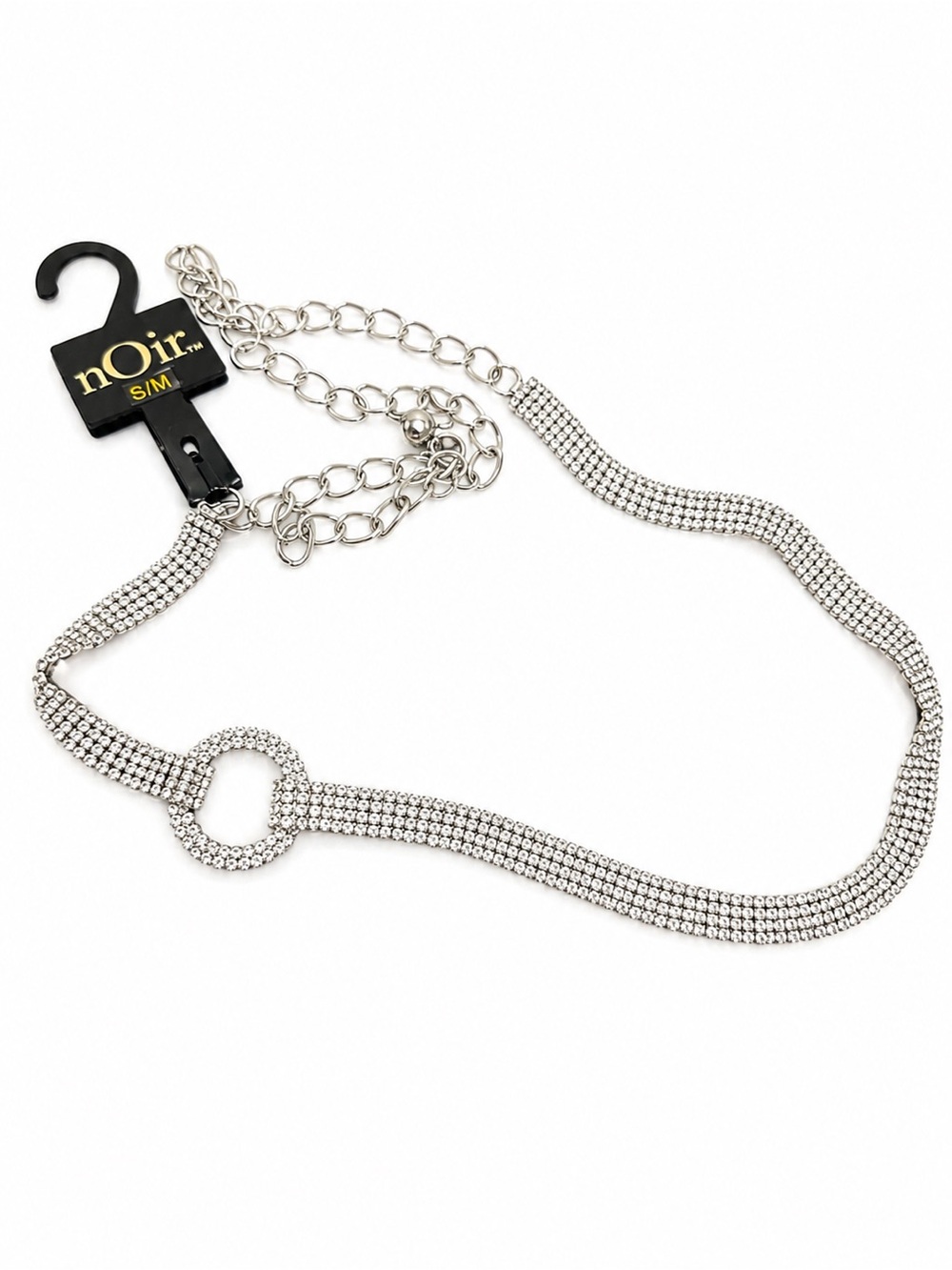 nOir Rhinestone Chain Belt S/M Silver Crystal Statement Waist Belt Y2K Glam